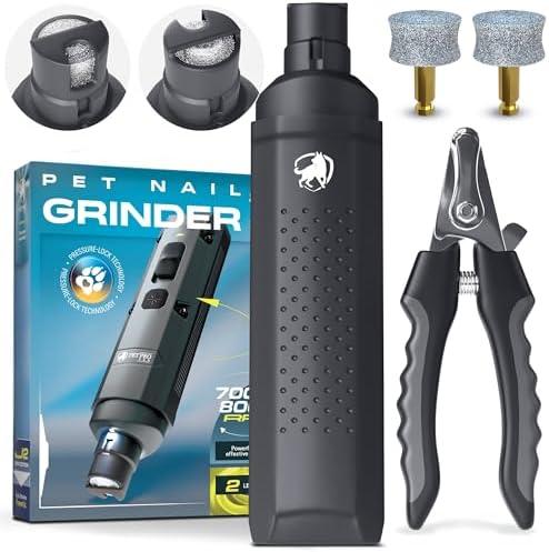PETPROVED Dog Nail Grinder Quiet Dog Nail File Pet Toenail Grinder for Dogs Quiet Cat Electric Drill Trimmer for Large Dogs Small Medium Pet Electric Trimmer Drill for Dogs with Guard (Grey)