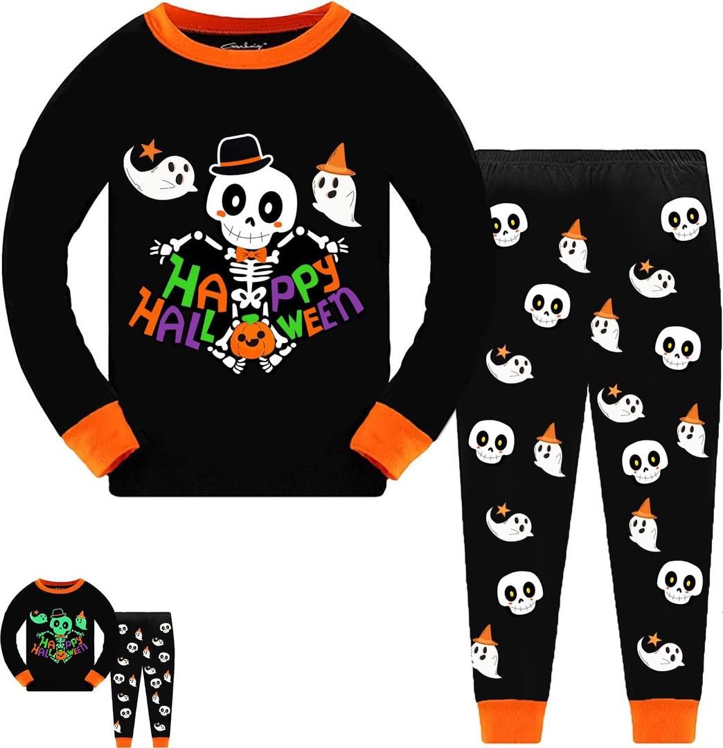 Tkria Kids Pajamas for Boys Skeleton Glow-in-The-Dark Cotton Sleepwear Toddler Clothes Halloween Outfit  (4T)