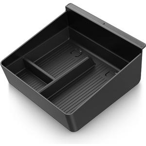 Spigen Non-Slide Center Console Organizer (Expanded Capacity) Designed for New Tesla Model Y Juniper (2025 Refresh) and Tesla Model 3 Highland (2024/25 Refresh) (Carbon Edition) [Non-Slide]