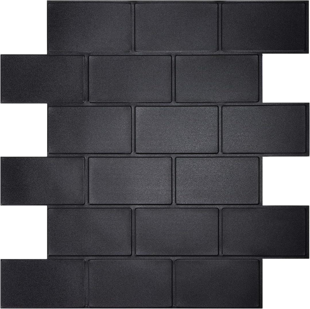 Matte Black Peel and Stick Wall Tiles for Kitchen, WalDecoo 10-Sheet Stick on Backsplash for Bathroom, Large Self-Adhesive Kitchen Backsplash12''12'' (Large Subway).