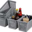 Ggbin Grey Plastic Stacking Storage Basket, Slim Pantry Basket Bins, 6 Packs