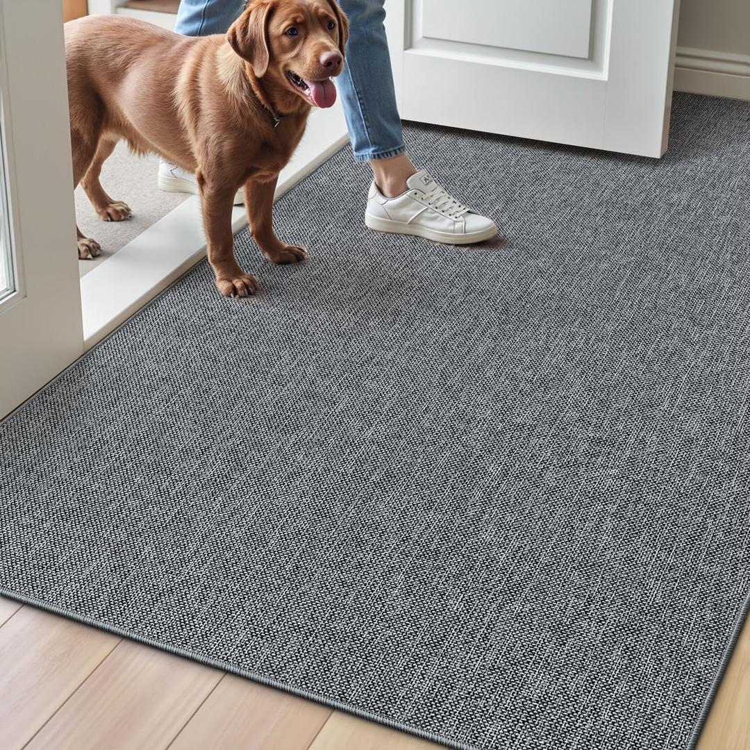 LUMI Ultra Thin Door Mat for Entryway,36"x56" Low Profile Non Slip Rubber Backing Indoor Doormat, Easy Clean Welcome Entrance Mat for Inside House, Patio,Dark Grey