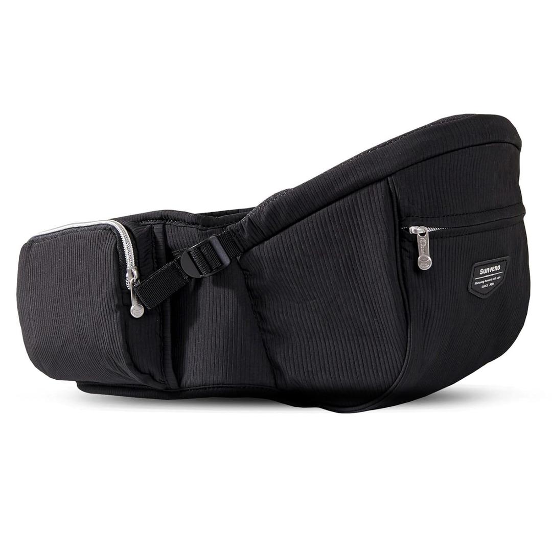Sunveno Baby Carrier with Hip Seat,Ergonomic Baby Hip Carrier, Front-Facing Baby Holder, Anti-Slip Seat Surface, Wide and Adjustable Waistband, Multiple Pockets, Newborn to Toddler up to 45lbs, Black