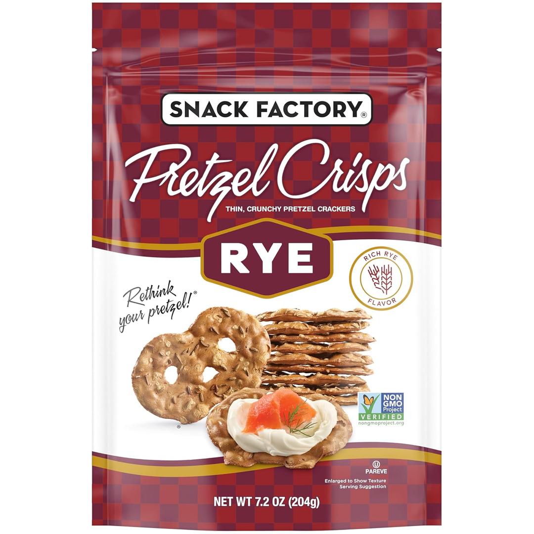 Snack Factory Pretzel Crisps Rye Pretzel Crackers, 7.2 Oz Bag (EXP 12/27/25)