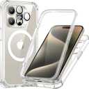 ESR for iPhone 15 Pro Max Case, Compatible with MagSafe, Full-Body Military-Grade Drop Proof Case for iPhone 15 Pro Max with Built-in 9H+ Tempered Glass Screen Protector, Clear