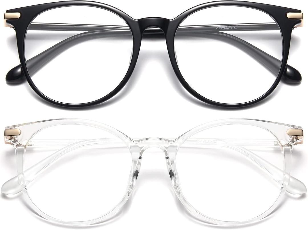 Gaoye 2 Pack Blue Light Blocking Glasses, Retro Round Eyewear Frame Anti Eyestrain Computer Glasses for Women Men - GY1688 (Black+Transparent)