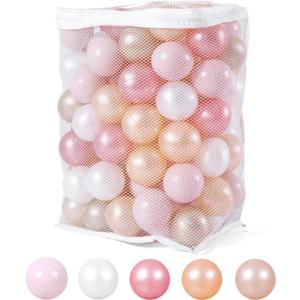 Ball Pit Balls Pack of 100 200 500 - Star and Round Set BPA Free Phthalate Free Non-Toxic Crush Proof Play Balls Soft Plastic Balls for Toddlers Baby Kids Birthday Pool Tent Party (Pearl Red+Gold+Pearl Pink+Pearl White+Pearl Brown)