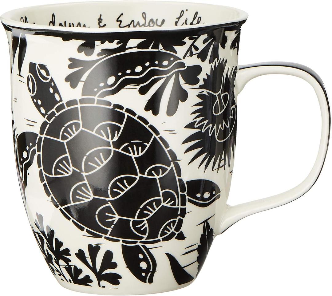 Karma Gifts 16 oz Black and White Boho Mug Sea Turtle - Cute Coffee and Tea Mug - Ceramic Coffee Mugs for Women and Men, 1 Count (Pack of 1) (14 Ounces)