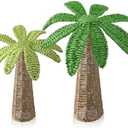 Roowest 2 Pcs Weave Palm Tree Tabletop Decor, 9.8" & 7" Woven Rattan Palm Trees Tropical Centerpieces for Summer Beach Party Hawaiian Luau Boho Coastal Wedding Island Home Decoration (Green)