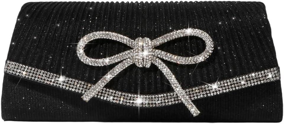 Bow Evening Bag Sparkly Clutch Purses for Women Wedding Glitter Rhinestone Party Prom Purse Dressy Clutch Bags (Black)