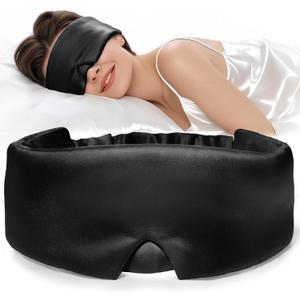 LitBear Silk Sleep Mask for Women Men, Adjustable 100% Mulberry Silk Sleep Eye Mask for Side Sleeper, Total Blackout Eye Cover for All Night Sleep, Travel, Office, or Napping (Black)