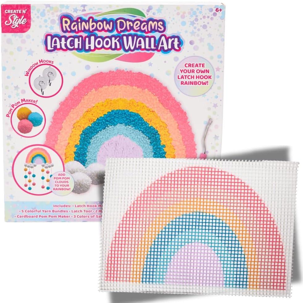 Innovative Designs Create N' Style DIY Rainbow Latch Hook Kit, Girls Arts & Crafts Set, Fun Craft Activity Kit for Kids Age 6+