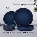 LIANYU 24 Piece Dinnerware Sets with Pasta Bowls for 6, Ribbed Dishes Plates and Bowls Set, Microwave & Dishwasher Safe Ceramic Stoneware for Home Kitchen, Scratch and Chip Resistance, Twilight Blue