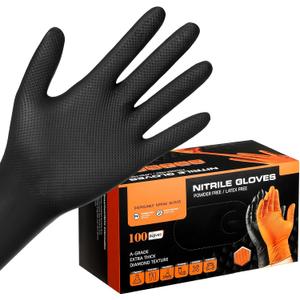 8 Mil Nitrile Gloves for Work, 100 PCS Chemical Resistant Black Disposable Mechanic Gloves for Men & Women Working, Cooking, Cleaning, Gardening, Medium, Heavy Duty, Latex Free