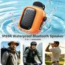 Wearable Bluetooth Speaker, 43g Mini Clip-On Bluetooth Speaker, 3-in-1 Wearable Ways, 20H Playtime Dustproof Multi Pairing Stereo Speaker for Hiking, Swimming, Shower, Outdoor Activities(Orange)