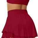 UrKeuf Women's Athletic Tennis Skirts with Pockets 13in Ruffle Golf Running Workout Ice Silk Flowy Skorts with Sports Shorts (Red, M)