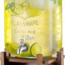 Drink Dispenser with Acacia Wood Stand and Lid,2 Gallon Glass Beverage Dispenser with Stainless Steel Spigot for Parties,Picnics,Barbecues,Lemonade,Sun tea Jar,ice coffee,Laundry Detergent Dispenser