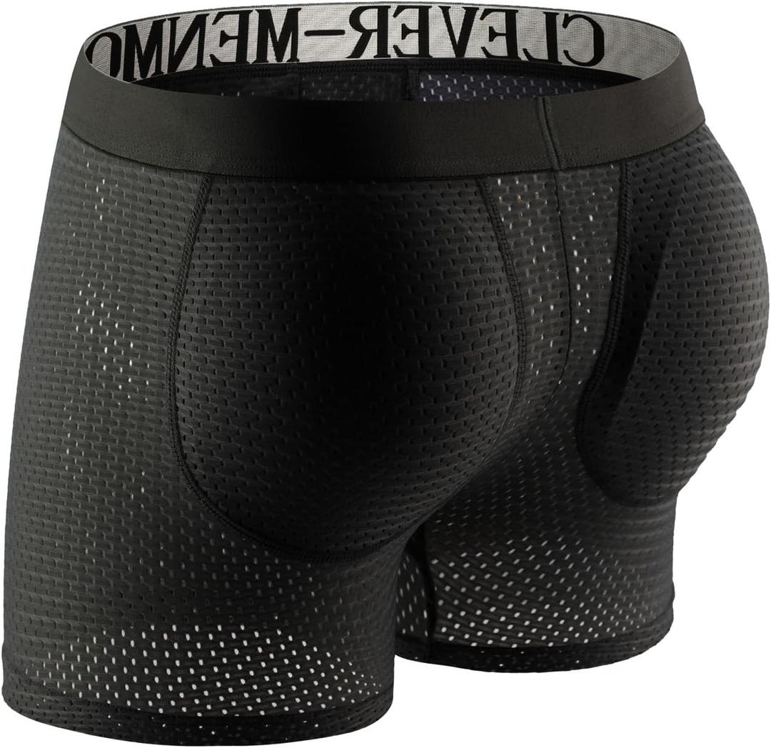 Evankin Mens Butt Padded Boxer Briefs Breathable Mesh Underwear Butt Enhancer Underpants with Hip Pad (Large, Black)