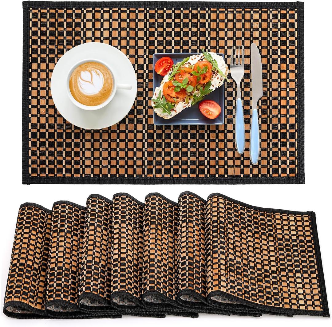 Eorbow 8 Pack Bamboo Placemats, Natural Anti-Slip Dining Table Mats, Heat-Resistant Place Mats, Japanese Style Washable Placemats for Dining Room, Kitchen, Restaurant, 18 x 12 Inch