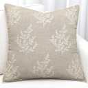 VAGMINE Embroidered Leaves Throw Pillow Cover - 18x18 Inches Square - 100% Linen Natural Decorative Cushion Cover - Artistic Floral Embroidery - Cozy Farmhouse & Boho Accent for Sofa, Couch, Bedroom