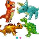 Giant 3D Dinosaur Balloon for Birthday Party Decorations, Cute Self Standing Dino Balloons, Aluminium Foil Balloons for Birthday Party Supplies Decor (4pack Dino) (Blue)