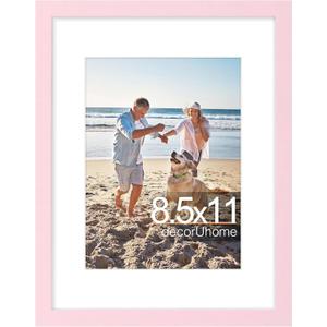 decorUhome 8.5 by 11 Picture Frame, Display Pictures 6x8 with Mat or 8.5x11 without Mat, Wall & Tabletop Display Certificate Frame, Pink, 1 Pack