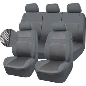 CAR PASS Seat Cover Full Sets, 3D Air Mesh Car Seat Cover with 5mm Composite Sponge Inside,Airbag Compatible Universal Fit for SUV,Vans,sedans, Trucks, Automotive Interior Covers(Pure Gray) (All Gray)