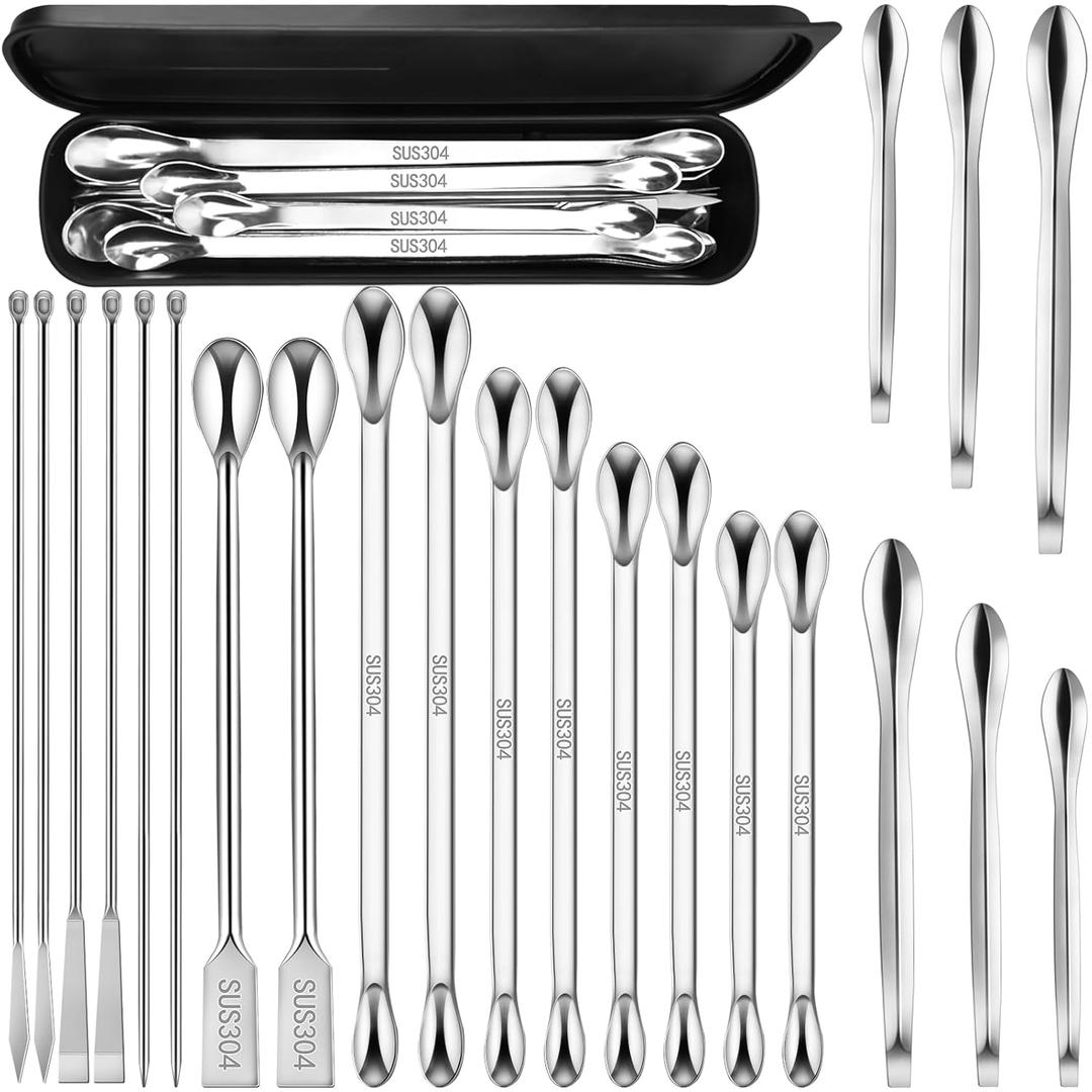 Artcome 23 Pcs 304 Stainless Steel Micro Scoop & Lab Spatula Set - Mixing Spatula - Laboratory Sampling Scoop - Powder Scoop for Empty Pill Capsules Filling