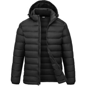 Rdruko Men's Puffer Jacket with Detachable Hood Lightweight Water Resistant Insulated Winter Puffy Coat (Black, Small)