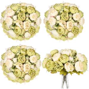 Olgaa 4 Bunches Peonies Artificial Flowers Faux Flowers Bouquet Silk Peony Hydrangea for Vase Wedding Centerpiece Bridal Shower Garden Party Home Decor (Green)