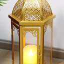 JHY DESIGN Outdoor Candle Lanterns Decorative Vintage Metal Candle Holders for Garden Porch Indoor Outdoor Parties Weddings Patio Home Decor(Gold)