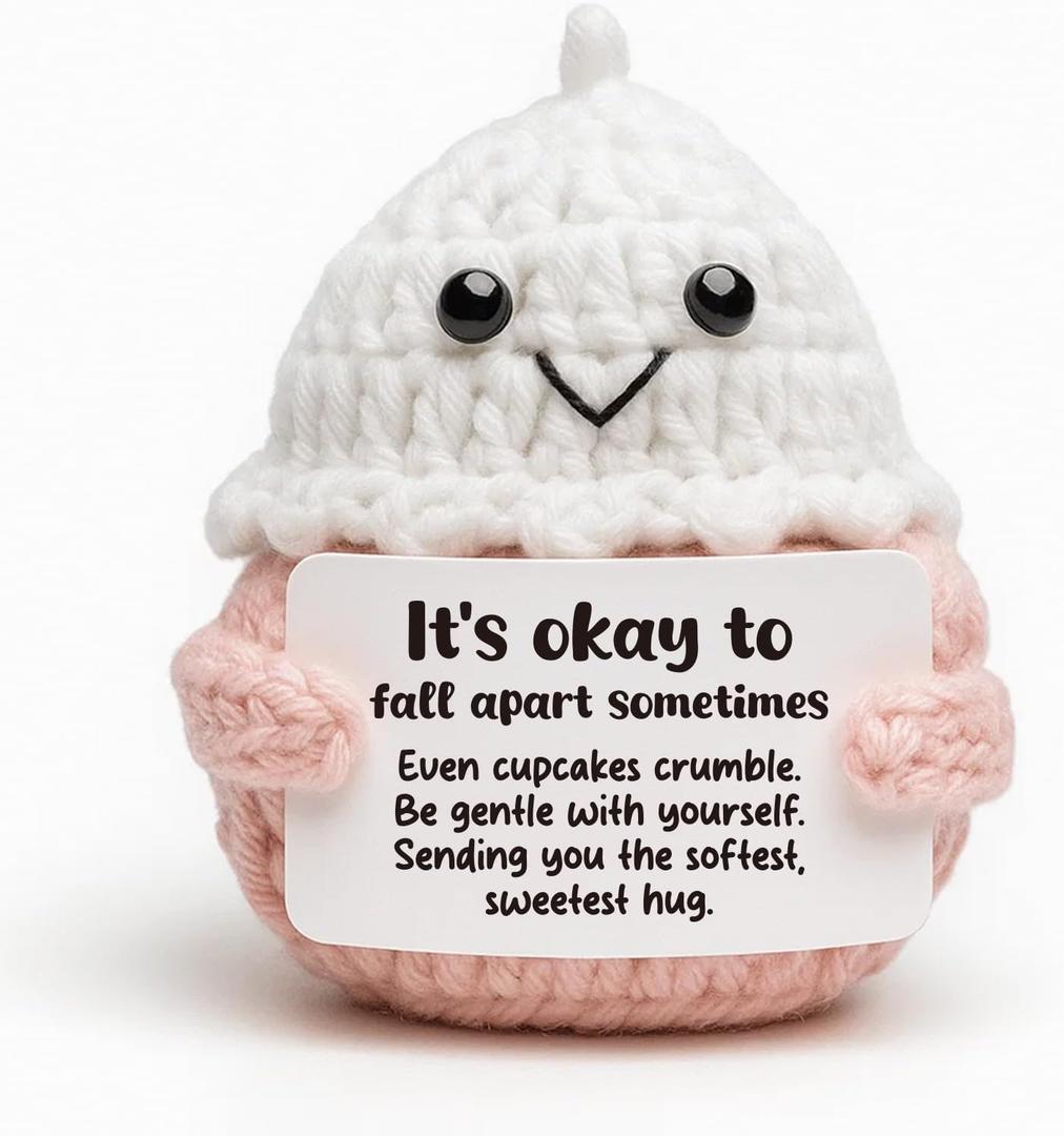 Handmade Crochet Cupcake Emotional Support Gift - Sympathy Get Well Soon Encouragement Gift for Women Men Friend - Inspirational Positive Hug Gift for Stress Relief Self Care Coworker Desk Decor