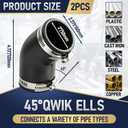 2 Pack 2" 45-degree Flexible Elbow Fitting, Heavy Duty Rubber Construction with 304 Stainless Steel Clamps, Leak-proof UV Resistant Pipe Connector for Marine Bilge, DWV Drainage, Pump