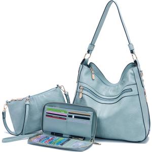 Women Large Crossbody Bags Ladies Satchel Shoulder Handbags Purse and Wallet Set for Women Totes Hobo Purses (Lightblue)