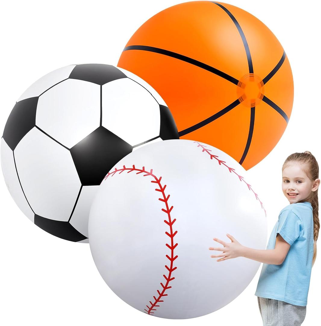 Lewtemi 3 Pcs 27 Inch / 40 Inch Giant Inflatable Sports Balls Large Inflatable Beach Ball Inflatable Baseballs Soccer Ball Basketball for Sports Themed Birthday Party Favor(27 Inch)