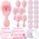 Wonderjune 24 Set Coquette Bow Party Favor Compact Mirror Pink Mini Hair Brush Organza Bag Inspirational Aesthetic Preppy Gift for Women Birthday Bridal Shower Bachelorette Wedding Party Gift