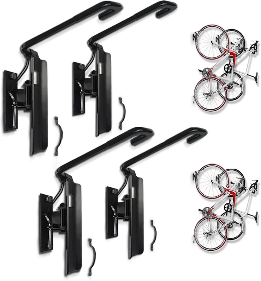 2 x Swivel Bike Wall Mount- 4 Pack Garage Wall Mount Hangers, Space-Saving Swivel Design for Bikes, load capacity up to 66 lbs for garage or indoor storage and organization