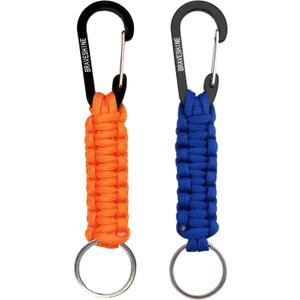 BRAVESHINE Paracord Keychain Carabiner Clip, D Ring Lanyard Hanger Stroller Hook for Water Bottle, Key, Backpacks, Men, Women (1 Orange 1 Blue)