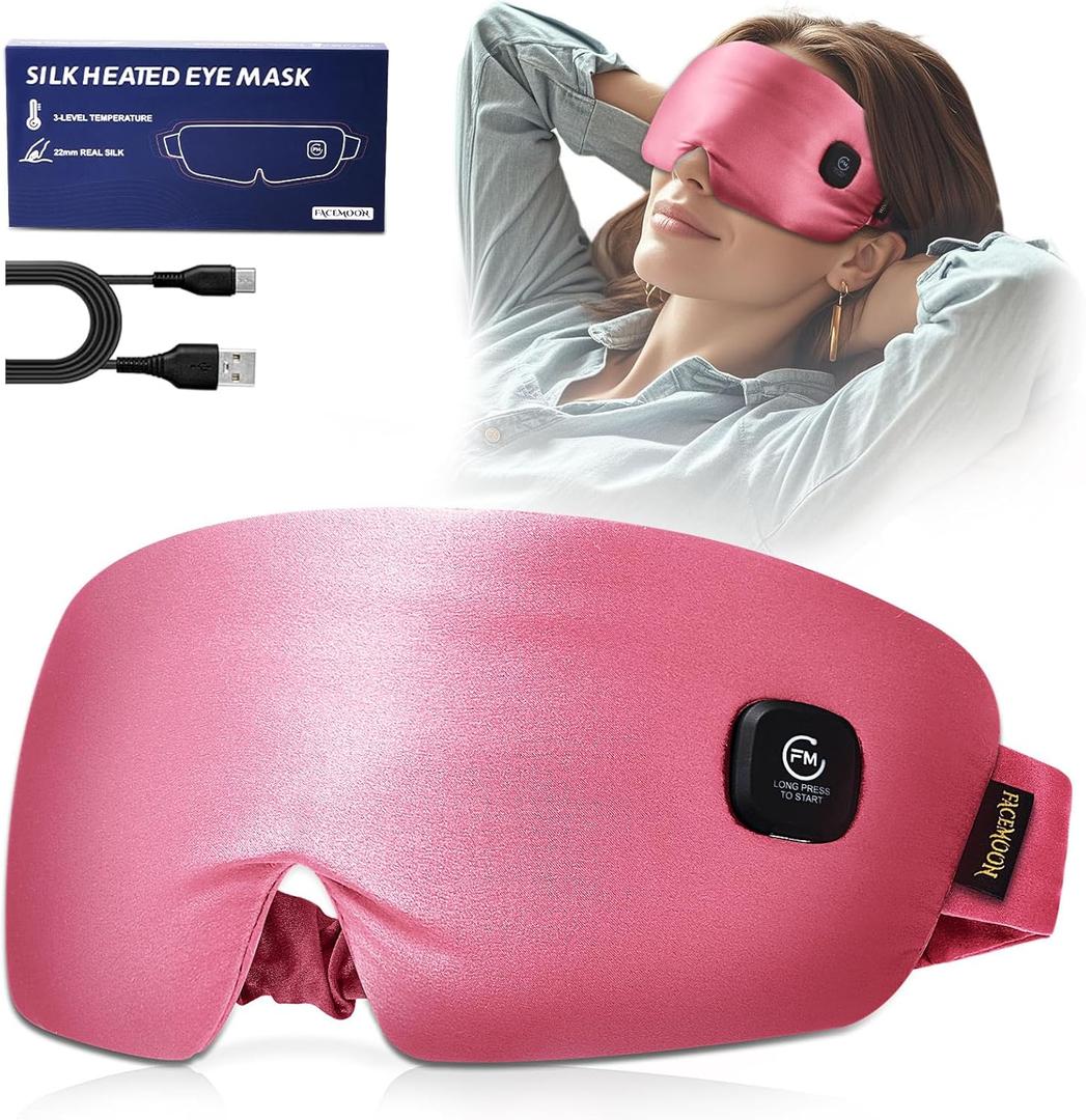 Heated Eye Mask for Dry Eyes - Silk Cordless Warm Eye Compress Moist Heat, FSA HSA Eligible, Eye Heating Pad for Stye Treatment, Tired Eyes, Sleep, Travel, Washable, Rechargeable, Pink