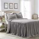 Lush Decor Ruffle Skirt Bedspread 3 Piece Set, Queen, Dark Gray - Gray Queen Bedding - Ruffled Bedspread - Vintage Farmhouse Decor