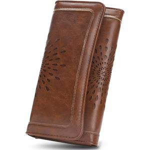 APHISON Womens Wallets RFID Blocking Leather Clutch Long Wallet for Women Card Holder Phone Organizer Ladies Travel Purse Hollow Out Sunflower Design Gift (Coffee)