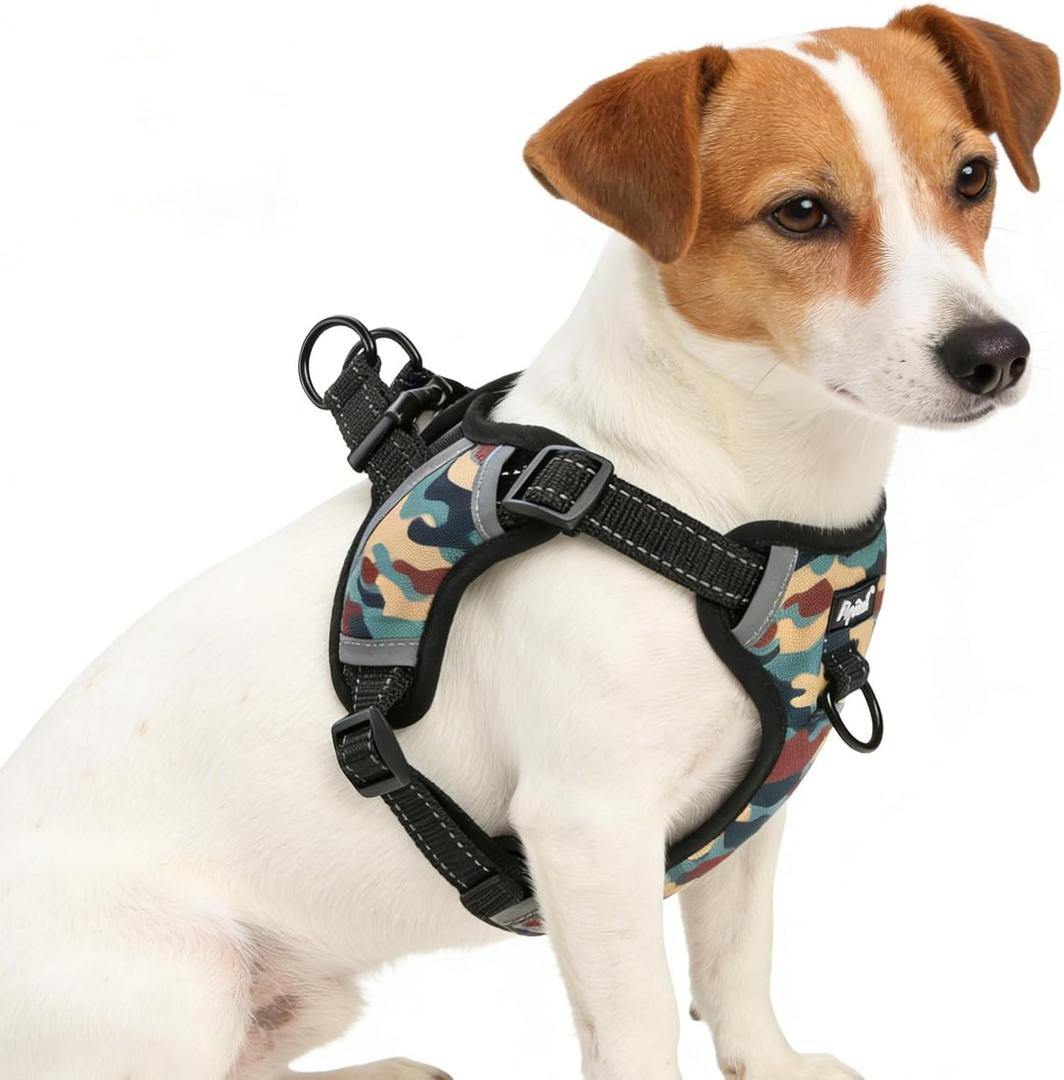 PUPTECK Dog Harness Small Sized Dog, Step in Adjustable Reflective Dog Vest Harness Escape Proof, No Pull Soft Padded Harness Easy Control, Camouflage, Size S