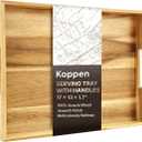 Koppen Acacia Wood Serving Tray with Handles, 17" x 13", Large Wooden Platter for Breakfast, Ottoman Tray for Party, Snacks, Fruit, Coffee Table, Living Room, Sofa, Bed, Outdoor, Natural Color