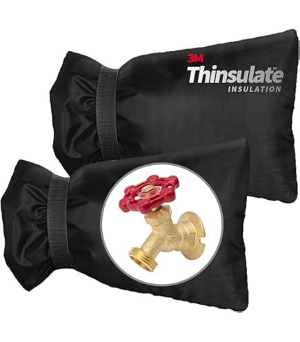 Outdoor Faucet Cover for Winter, 3M Thinsulate Spigot Cover for Winter Freeze Protection, Waterproof, 10" H x 6.3" W Outside Hose Bib Insulated Covers for Wall Taps, 2 Pcs Faucet Socks - Black