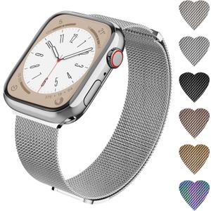 Magnetic Loop Band Compatible with Apple Watch S9/8/7/6/5/4/3 38/40/41/42/44/45/49mm, Ultra 1/2 49MM, Classy Stainless Steel Metal Mesh Strap fit iWatch SE, Women Men
