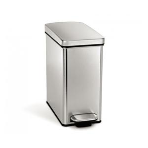 simplehuman 10 Liter / 2.6 Gallon Stainless Steel Bathroom Slim Profile Trash Can, Brushed Stainless Steel