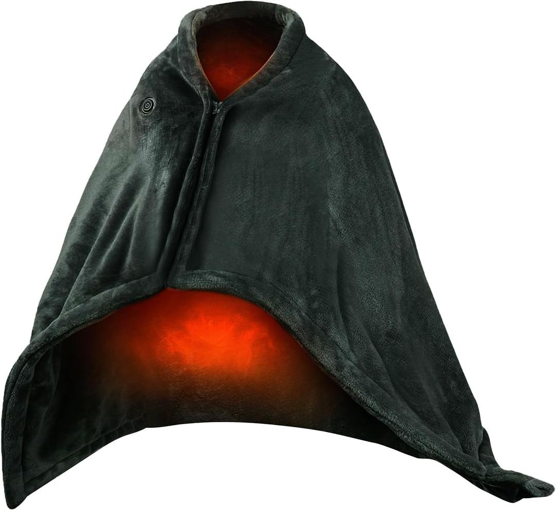 USB Heated Blanket Throw Electric Heated Blanket Washable Poncho Shawl Wrap 3 Adjustable Heating Levels with Zipper for Home Office (59*31*0.6 Inch, Deep Grey)