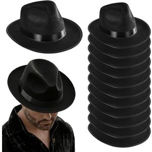 Funny Party Hats Black Fedora Gangster Hat Costume Accessory - Pack of 12