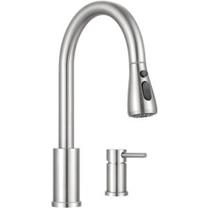 Pull-Down Kitchen Faucet for 2-Hole Sink,Single Handle Sink Faucet,with 3 Spray Modes and Separate Handle,Brushed Nickel
