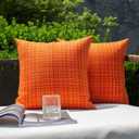 Kevin Textile Outdoor Waterproof Throw Pillow Covers 26x26 Inch Pack of 2 Woven Faux Linen Farmhouse Decorative Euro Shams Water Resistant Cushion Covers for Tent Patio Garden Couch Sofa Orange